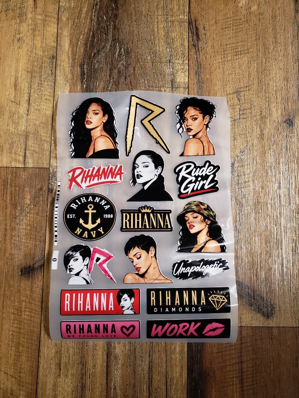 Rihanna Sticker Sheet - Black, Gold, Red, Pink Accents
